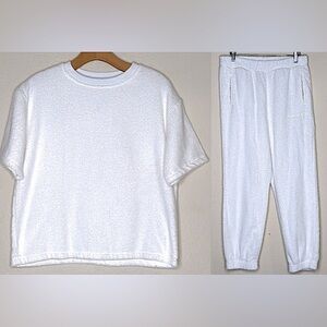 Morning News SET Embroidered Logo Terry Towel Short Sleeve Crewneck & Joggers M